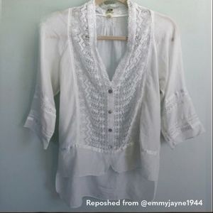 ANTHROPOLOGIE Tiny (brand) Kimono Blouse with Crochet Lace Panel